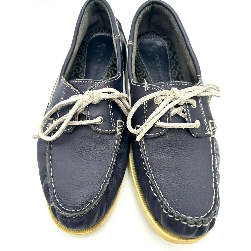 Soul of Africa Size 8 Navy Leather Boat Shoes Handmade Summer Nautical Coastal